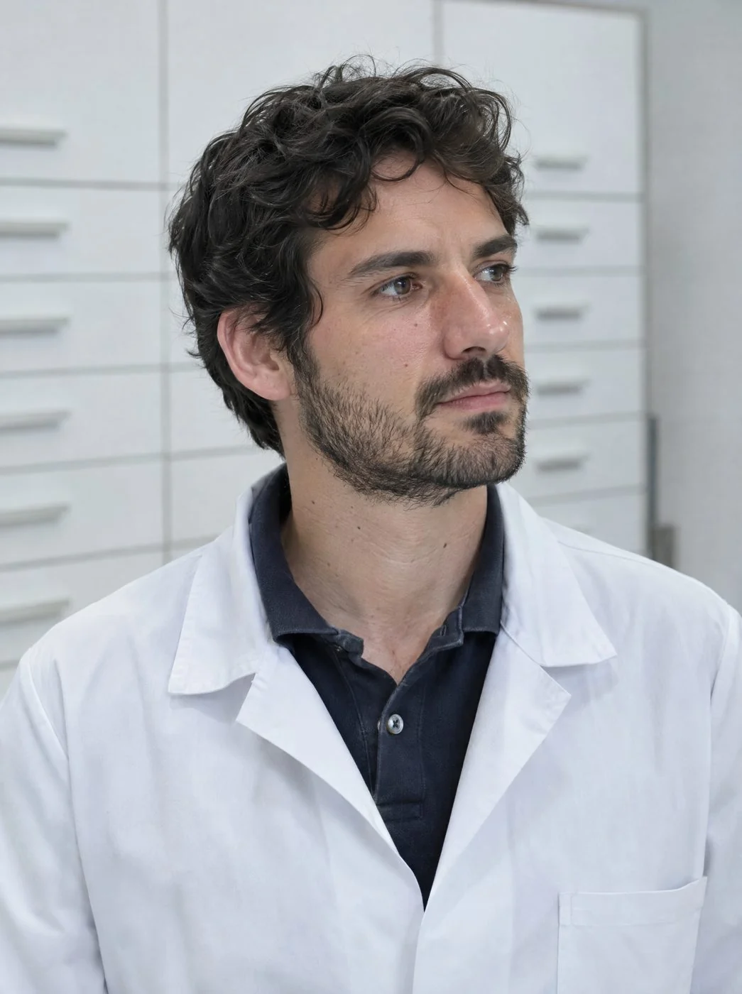 A pharmacist in the back office of a pharmacy in Milan